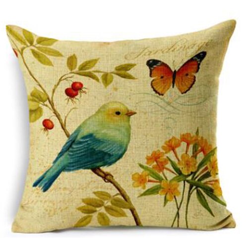 NAPEARL High Quality Stitching Birds Printed Pattern Pillowcase Cotton Textured Weave Cushion Cover Chiar Sofa Cloth Fabirics
