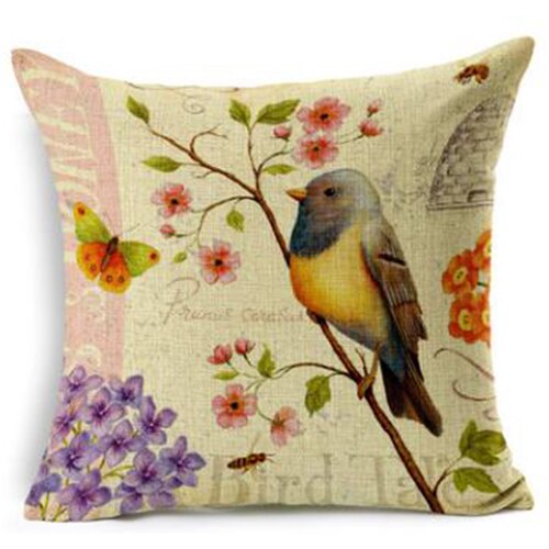 NAPEARL High Quality Stitching Birds Printed Pattern Pillowcase Cotton Textured Weave Cushion Cover Chiar Sofa Cloth Fabirics
