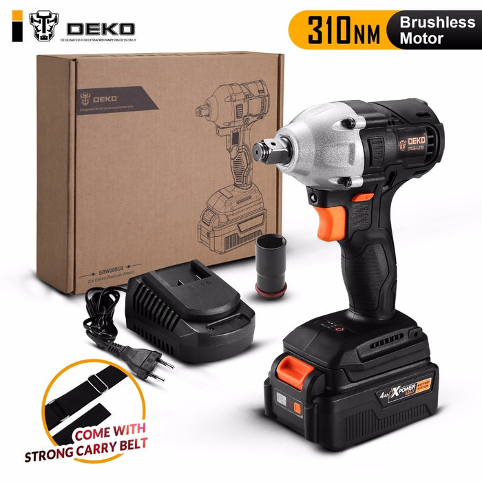 DEKO GBW20DU2 4000mAh 20-Volt Max Brushless Electric Impact Wrench Lithium-Ion Battery 2000rpm 310Nm Torque